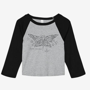 Bird Bones Raglan Sleeve Baby Tee (Heather/Black)