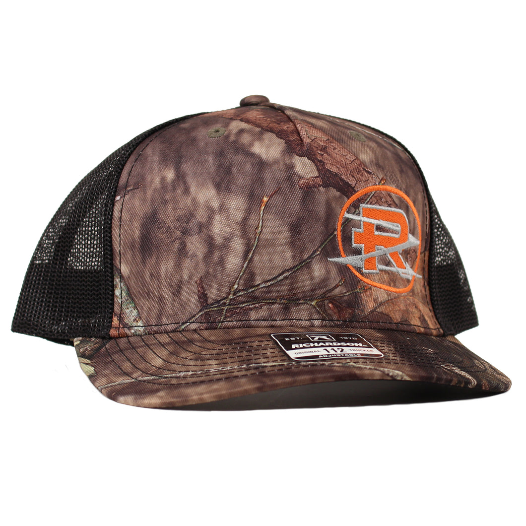 Ricochet Logo Trucker Hat (Orange Camo)
