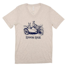 Load image into Gallery viewer, Llama On Motorcycle V-Neck  (White Marble)